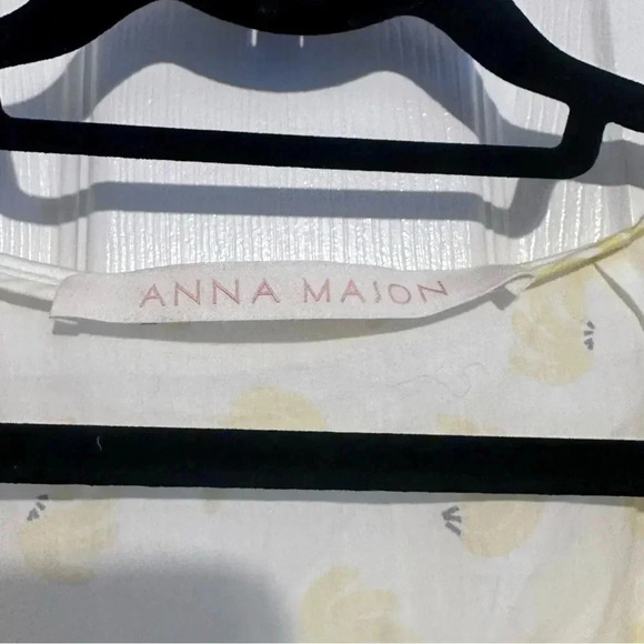 ANNA MASON Rosi Blouse White & Yellow Banana Ruffle Button Down Medium - Picture 7 of 8